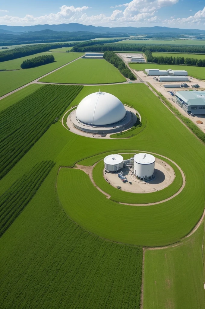 Sustainable biogas company with advanced technology and innovation, promoting a clean future and green economy through energy efficiency and use of organic waste, drawning.