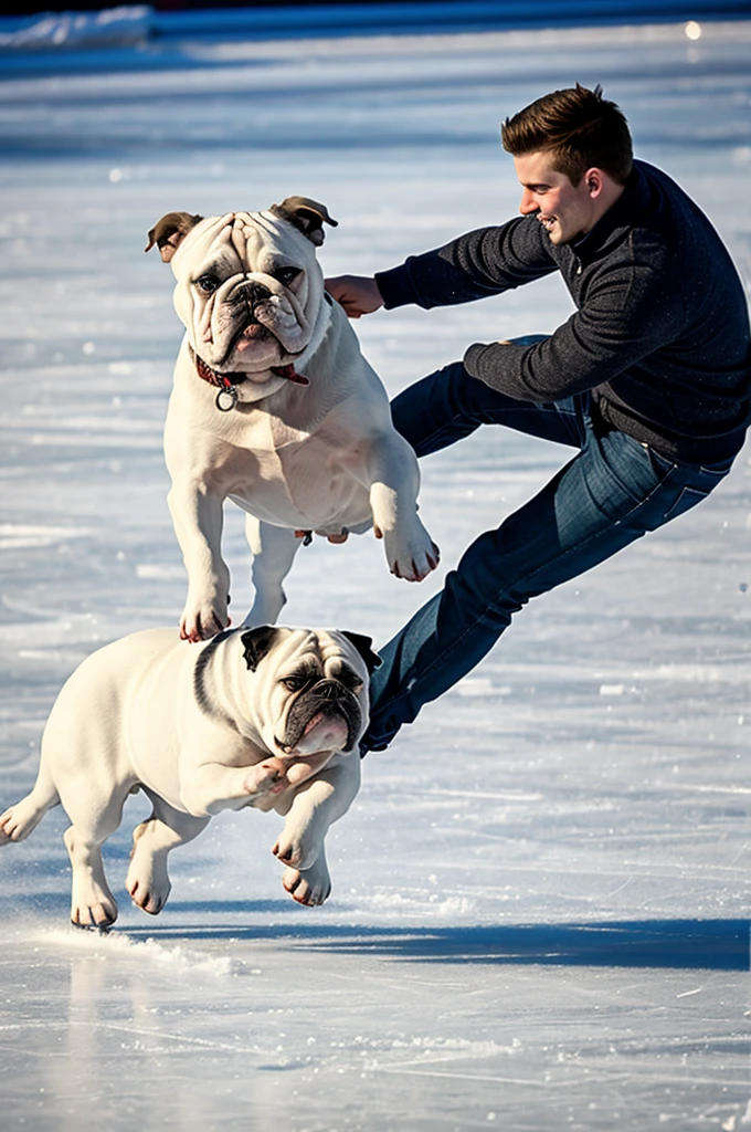 Bulldog ice skating