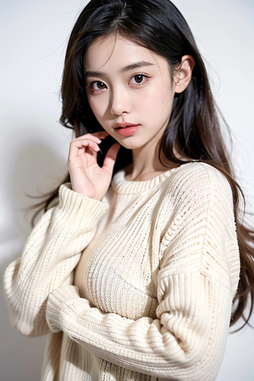 1 girl,sweater,White background,