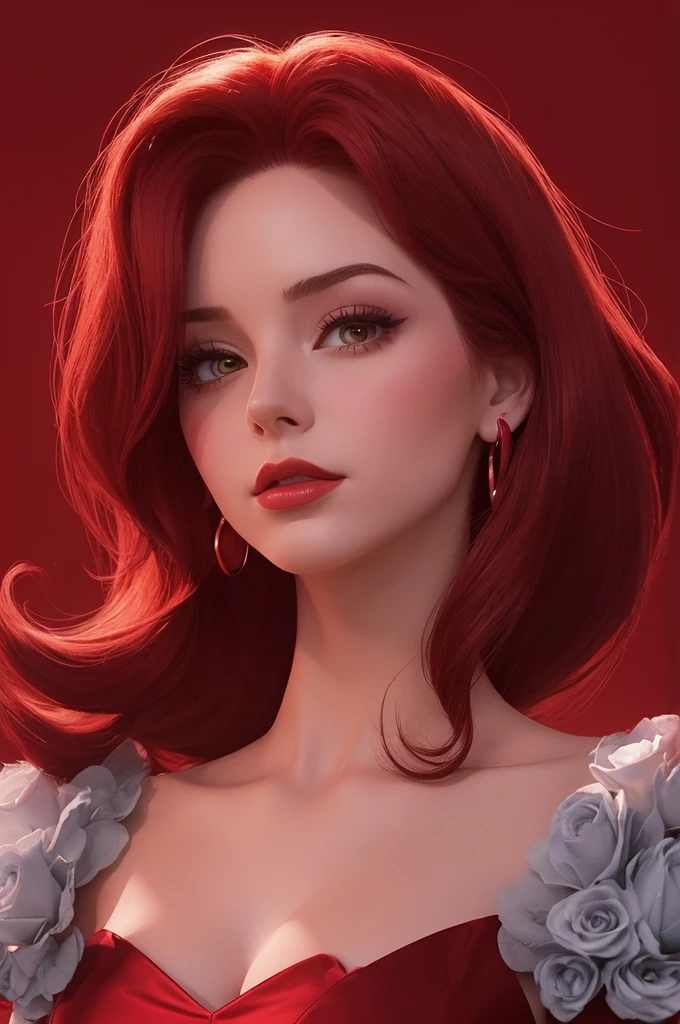 @RealisticAIBot Jessica Rabbit with some roses, red background with lighting, glow, cartoon style,Word:0.5