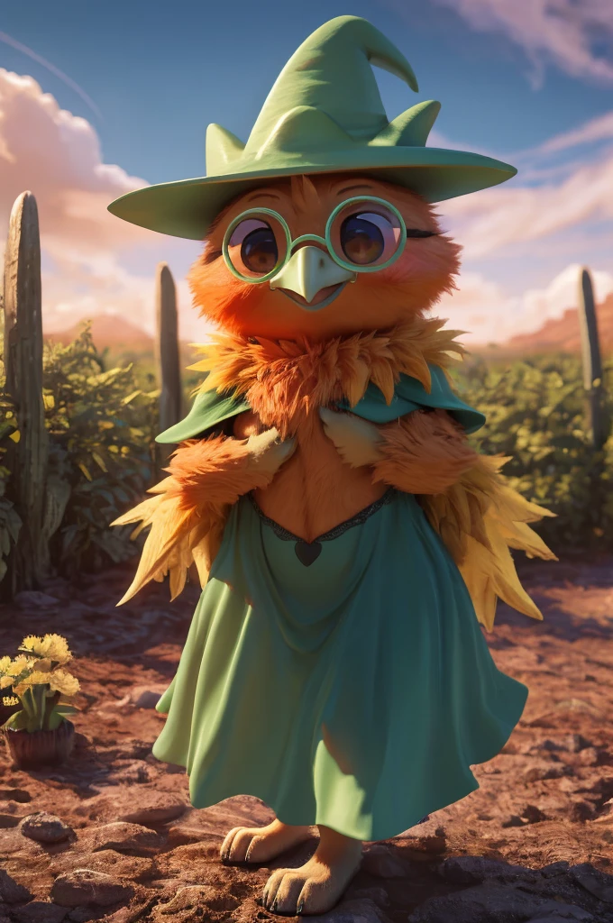 Female,Bird anthropomorphic,Torchic background, (cinematic lighting:1.1), (perfect focus:1.1), 8k hd, (detailed eyes:1.2),depth of field, bokeh, subsurface scattering, perfect breasts, wide ,((Ralsei Deltarune clothing, posing semi naked touching her chest )),bright colors, (furry detail:1.3),detailed background, realistic, photorealistic, ultra realistic,in his garden  , natural landscape,dry trees, thorns , sky, clouds,realistic, photorealistic ,blushing mischievous smile ,(fluffy:1.3), furry, buff, (realistic fur:1.1), (extreme fur detail:1.2),((light orange fur)),(Black pupil, brown eyes,pixar style eyes)Torchic Tail, 3d pixar legs,sexy body.