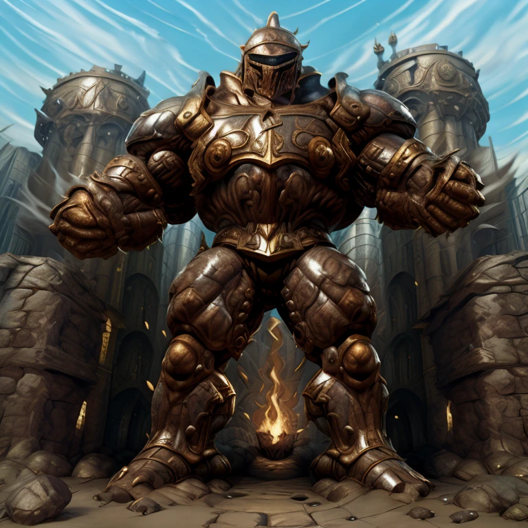 SOLO (masterpiece. official art. 8k. best quality. detailed full body. full body.)

(situation 1 : dominating Armored Flazzard. Armored Flazzard is over 1000 meters long. focus GIANT mechanical Muscular Armored Flazzard is trampling the city. Looking down. macro. stomp. Low-angle perspective. emphasizing the immense size.)

(situation 2 :smoke and flames rising from the destruction in the city)

(Additional details 1: real texture material. whole body shines like metal. emphasizes the muscles. suit fully made of metal.).

(Additional details 2: Detailed head. Detailed Body. Detailed abs. gigantic muscles. HYPER MUSCLES. Gigachad Muscular. big muscle. pecs. triceps. traps. unusually developed muscular body. body full of huge muscles. showing off muscles. pectorales enormes. Exaggeratedly huge muscles. huge muscles. long legs.).
his back he wears a golden cloak.