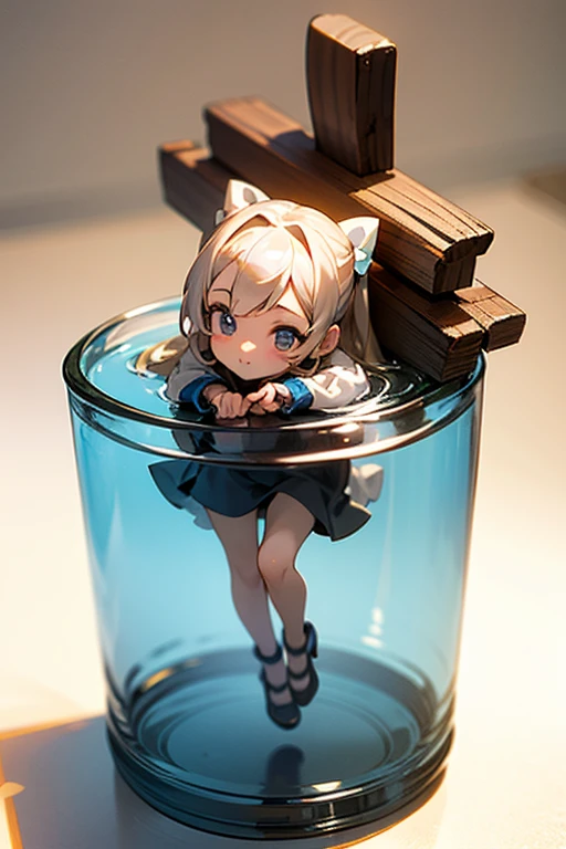 3Dオブジェ of a very cute girl figure in a jar, Masterpiece((must)), Palm-sized, Uplifting, The face is dense((must)), tiny miniature, 