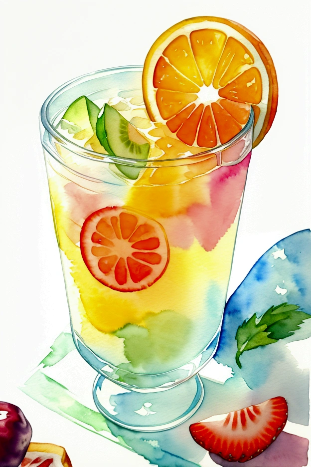 ((masterpiece)), ((best quality:1.2)), ((watercolor)), ((soft color))), ((minimalist)), ((negative space)), ((solid white background)), many type of healthy drinks, orange juice, avocado juice, strawberry juice, grape juice, 5 jar of infused water containing fruit with different type and color, ((no Clipping)), no shadow clipping, no object clipping, surrounded with (((solid white background))), very subtle shadow, soft bright white lighting, soft shadow, realistic, center composition
