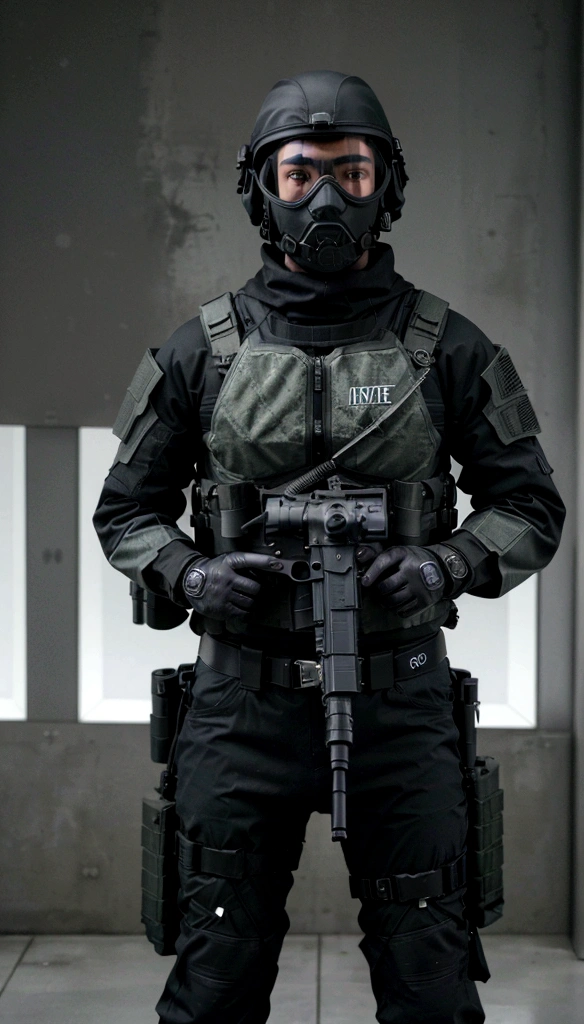 (best qualityer,4K,8K,A high resolution,work of art:1.2),ultra detali,(realisitic,fotorrealisitic,fotorrealisitic:1.37), One of them wore a black SWAT uniform.，Man in black helmet, A man in a black mask holds a gun, CQB compressed air rifle, French special operations, soldados realisitics, Soldados em tactical equipment, tactical equipment, cinematic —ar 16:9, equipamento militar realisitic, tactical armor, black tactical gear, combat clothing, Futuristic soldier costume, special forces security(best qualityer,4K,8K,A high resolution,work of art:1.2),ultra detali,(realisitic,fotorrealisitic,fotorrealisitic:1.37), One of them wore a black SWAT uniform.，Man in black helmet, A man wearing a black skull mask holds a gun, CQB compressed air rifle, French special operations, soldados realisitics, Soldados em tactical equipment, tactical equipment, cinematic —ar 16:9, equipamento militar realisitic, tactical armor, black tactical gear, combat clothing, Futuristic soldier costume, special forces security