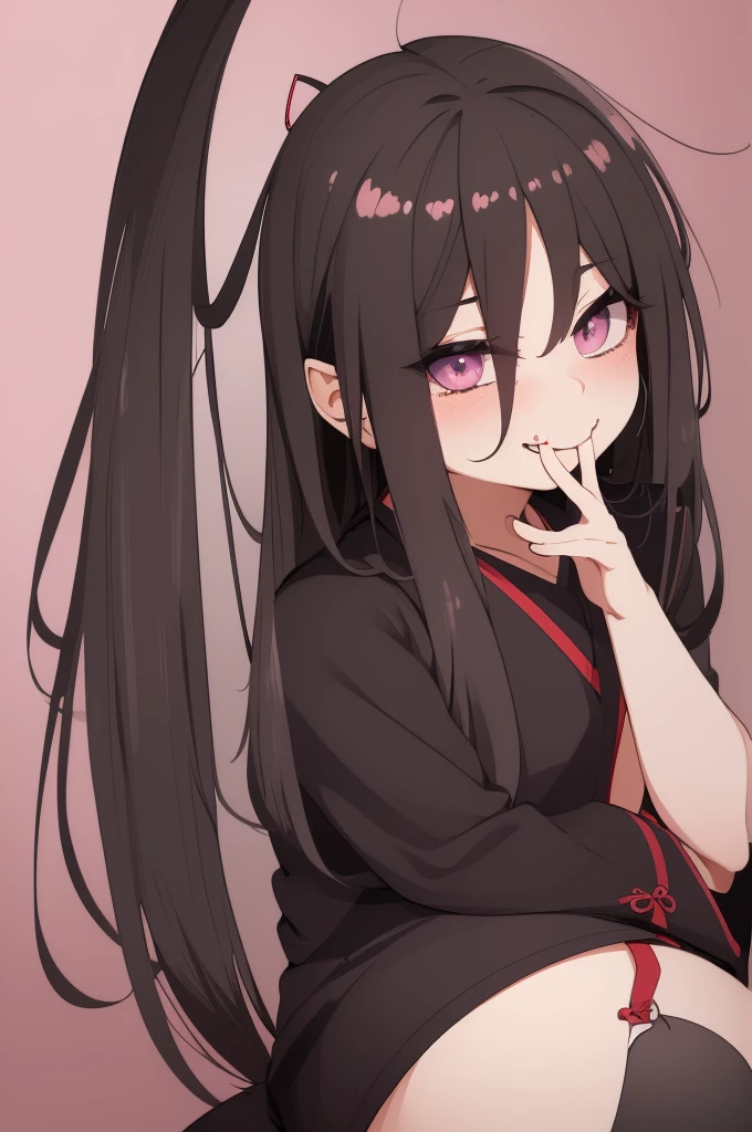 (((Characteristic clothing))),(((high quality))),Unshaven,(((((Pubic hair heart pattern))))), Cloudy eyes,Anime Style,Long Tongue,Sticking out tongue,Obscene lines,Fatty face,Fallen into evil,Sexual,clumsy smile,Unshavenの髪,((Long hair that covers the eyes)),transformation