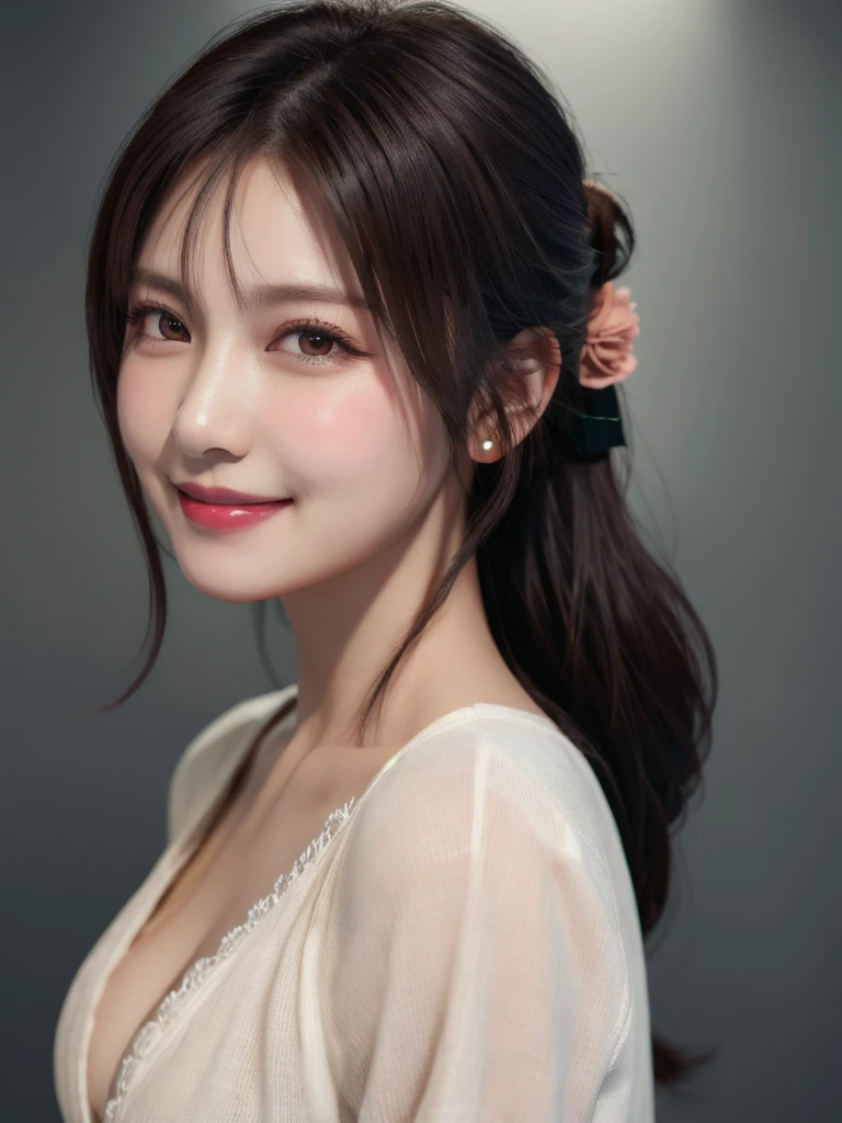 high quality picture, masterpiece, detailed hair texture, Detailed skin texture, Detailed Cloth Texture, 8K, Add fabric details, ultra detailed skin texture, ultra detailed photographic, Skin pores,light smile,wide shot,(bunny girl),half updo,