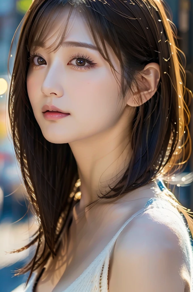 (Surreal), (High resolution), (8K), (Very detailed), (Beautiful and fine details), (Highest quality), (Ultra-detailed), (masterpiece), (Detailed face), Japanese women、Night view、Soft Focus、No background、Beautiful adult Japan woman、alone、Very beautiful face、Detailed depiction of eyes and hair、Beautiful long hairstyles、Black Hair、From an angle like a professional photographer、Daytime with adequate lighting、On the face of Haruka Ayase、Fashionable clothes、Model-like pose、20th Generation