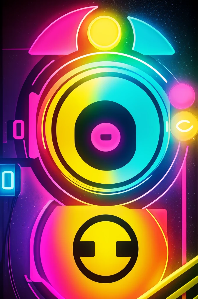 cyberpunk neol logo smiley face drawing with colors: blue, yellow, green, red, and pink in the middle