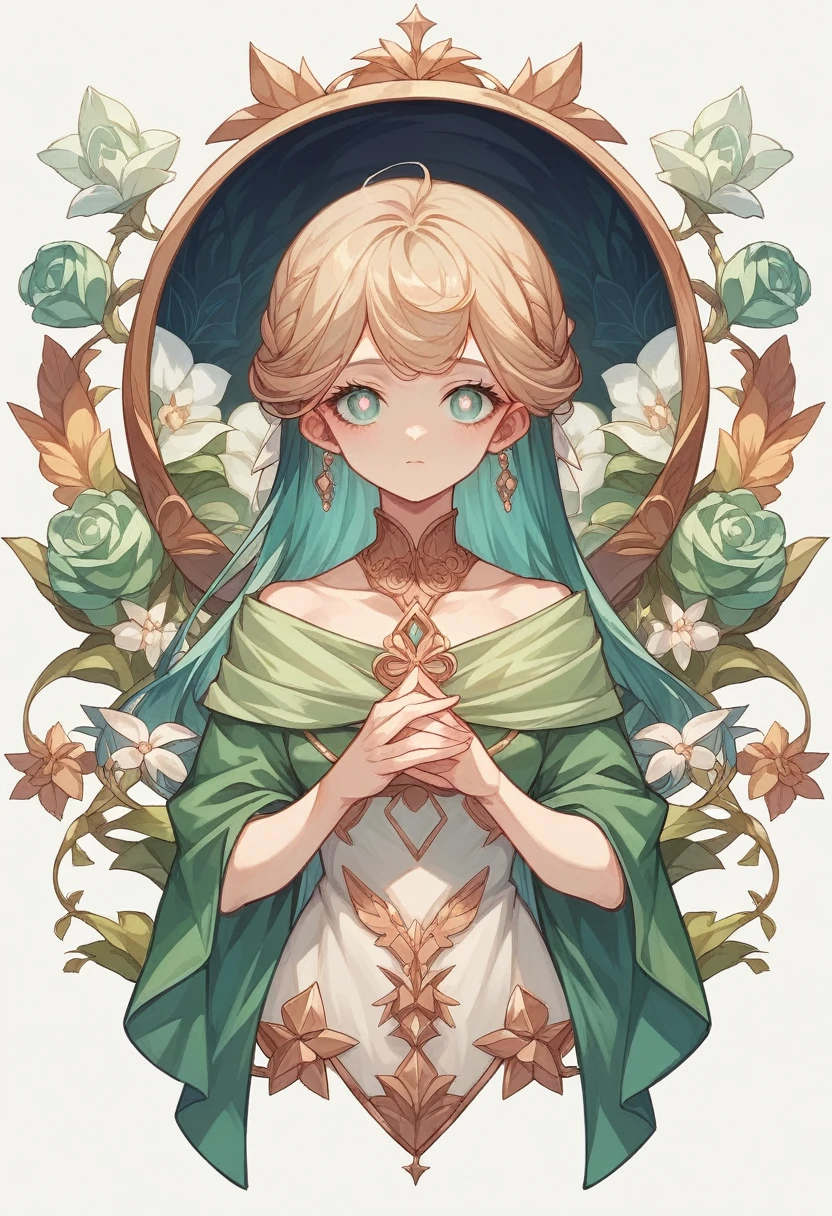Please generate a document with「Mucha style」The outer frame。The outer frame design should have the characteristics of Art Nouveau style,Includes elegant curves、Intricate floral patterns and natural elements。The four corners of the outer frame can be extended with flowing plant vines,around the edge of the frame。Patterns of flowers and leaves should be symmetrically distributed above and below the outer frame,and extend to both sides,Form a complete and gorgeous border。Lines should be smooth and decorative,Soft colors,With elegant golden color、Beige and green tones。The overall frame should be elegant、romantic atmosphere,體現出Mucha style的藝術美感。