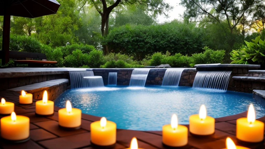 Professional photography, highest resolution DSLR camera Maximum details Absolute shadow. 16K images, meditation, relaxation, bokeh, aromatherapy, spa candles, fountain.