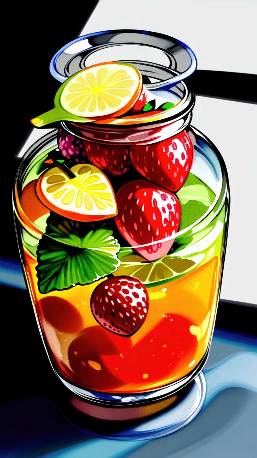 ((masterpiece)), ((best quality:1.2)), ((watercolor)), ((soft color))), ((minimalist)), ((negative space)), ((solid white background)), many type of healthy drinks, orange juice, avocado juice, strawberry juice, grape juice, 5 jar of infused water containing fruit with different type and color, ((no Clipping)), no shadow clipping, no object clipping, surrounded with (((solid white background))), very subtle shadow, soft bright white lighting, soft shadow, realistic, center composition