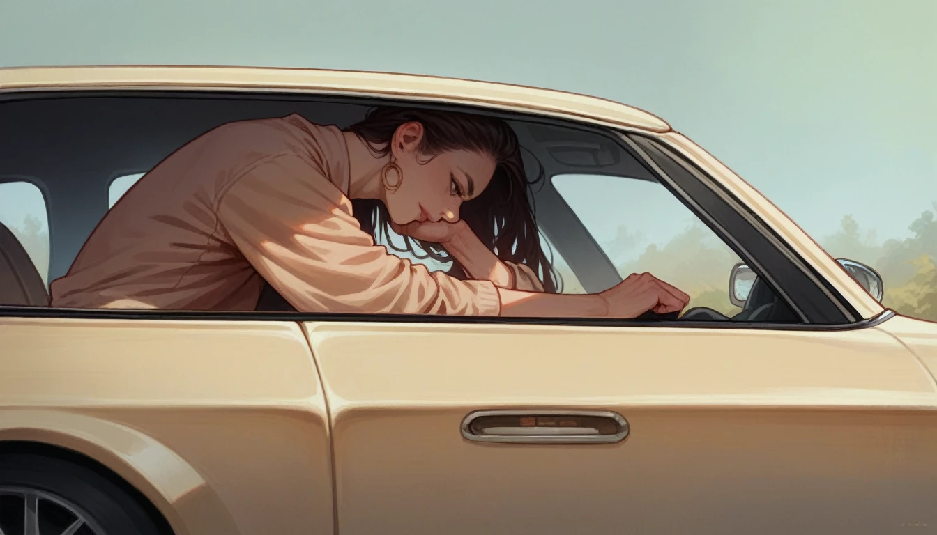 gold car, side view, realistic