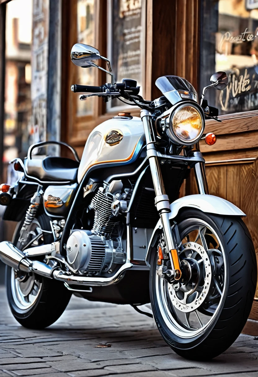 
                ( perfect anatomy )masterpiece, Beautiful detailed fresh and elegant aesthetic style airbrush digital oil painting beautiful artwork to create a fresh morning coffee shop scene photo，an electric motorcycle(Novel style，Unique)Closeup motorcycle( perfect anatomy ) Parked elegantly on the street next to the coffee shop.coffee shop scene masterpiece, Highly detailed, photo-realistic original photos, The best film quality, extremely delicate texture, high-quality works of art masters 
         

            

                