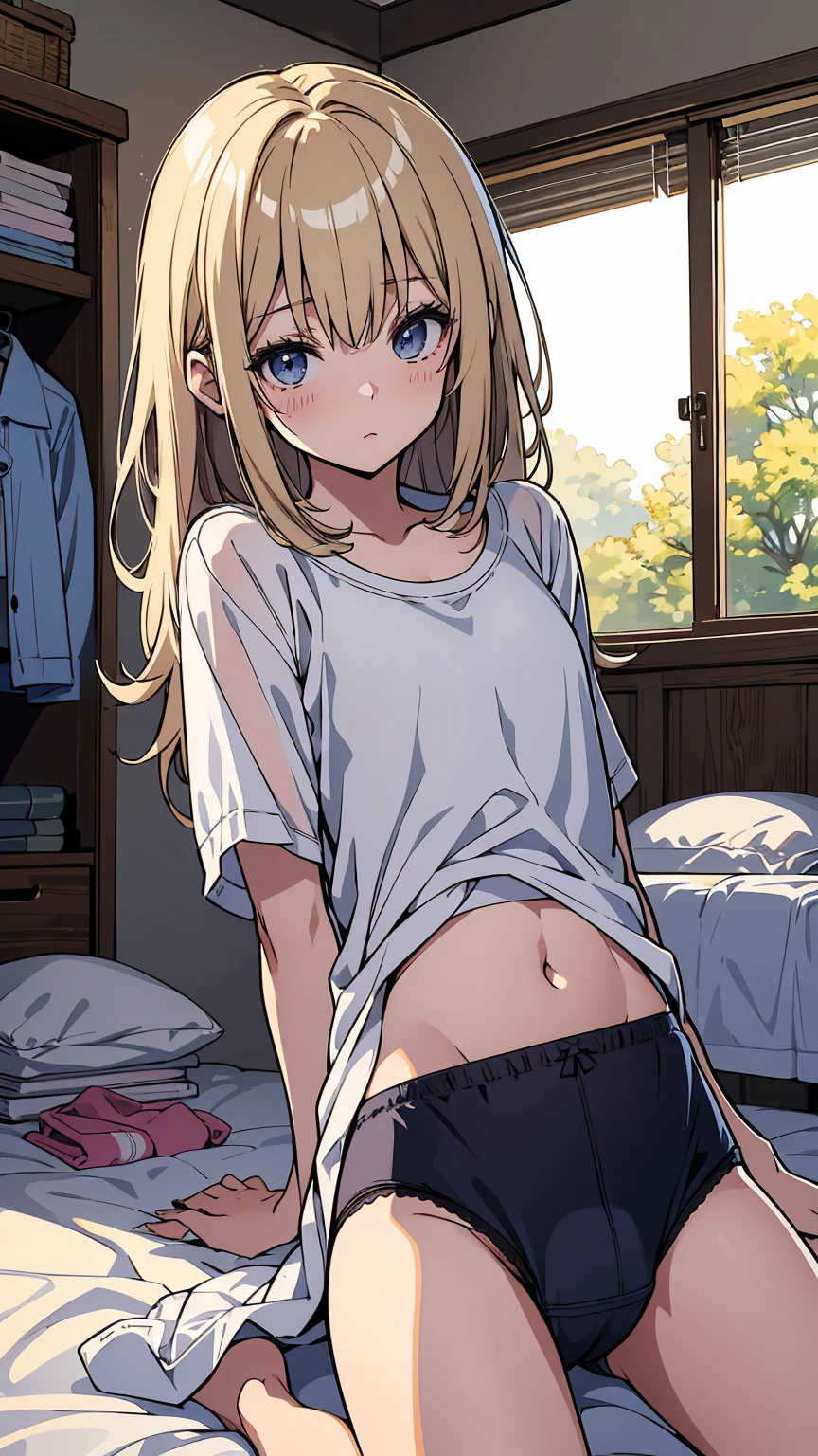 High resolution、4K quality、Super quality、younger sister、Lolita、The viewpoint being observed、pantiesが床に落ちている、白のコットンpanties、panties、used underwear、Crotch stain、Scattered underwear、panties単体、Laundry basket、strip、Underwear is scattered、Underwear is scattered、床一面たくさんのpanties、Very small room、Undressing scene、Browsing Caution