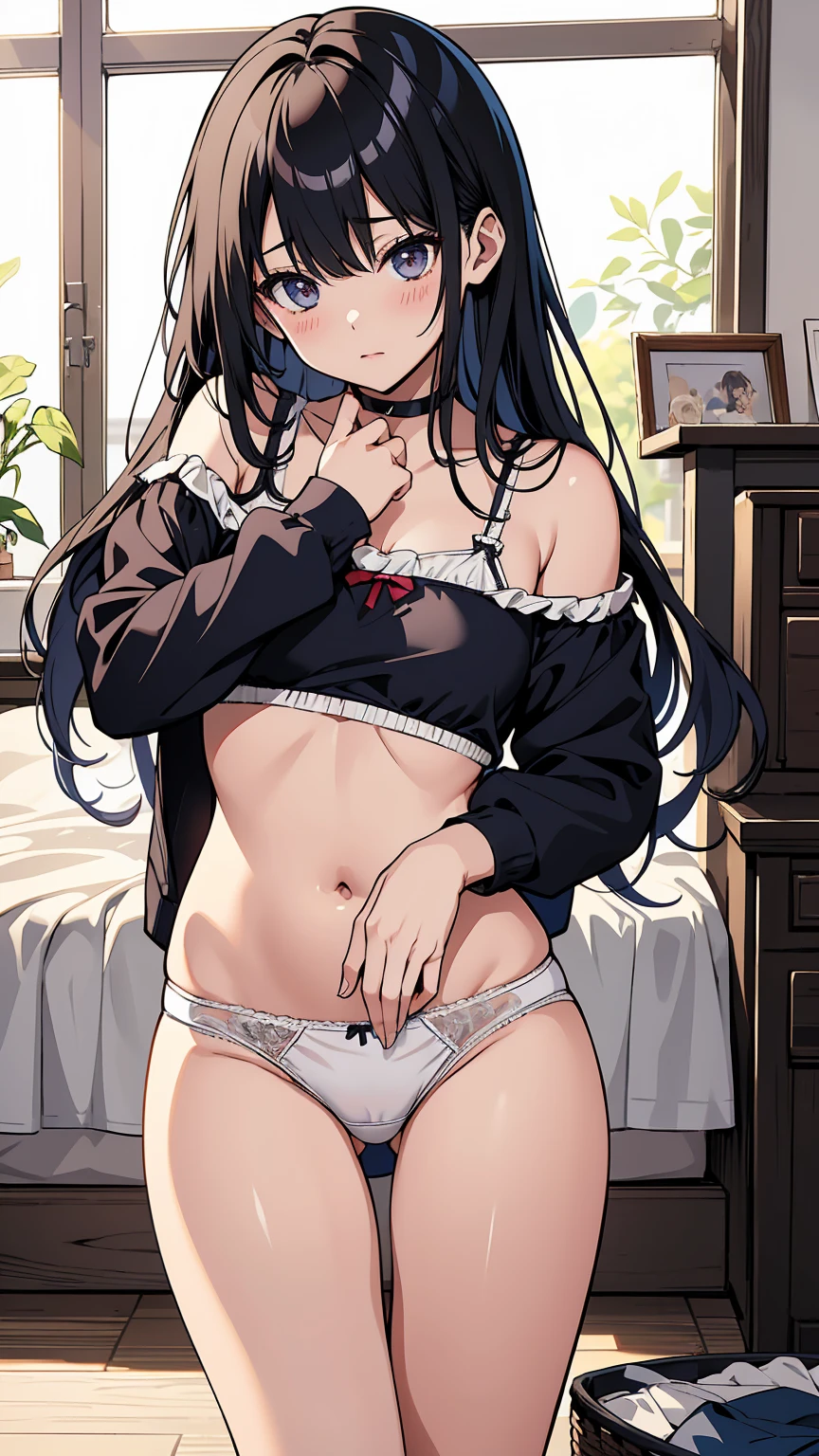 High resolution、4K quality、Super quality、younger sister、ta、The viewpoint being observed、pantiesが床に落ちている、白のコットンpanties、panties、used underwear、Crotch stain、Scattered underwear、panties単体、Laundry basket、strip、Underwear is scattered、Underwear is scattered、床一面たくさんのpanties、Very small room、Undressing scene、Browsing Caution