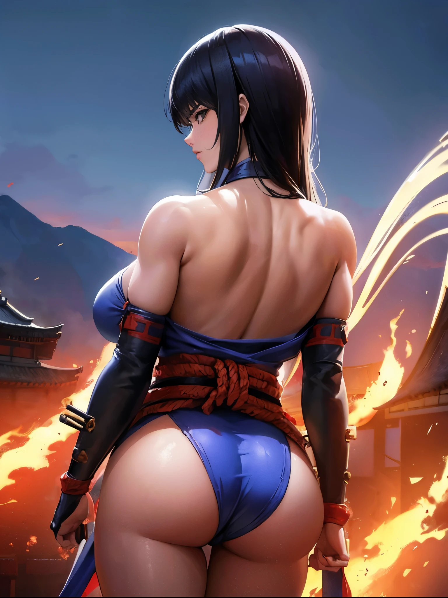 8K anime art,Samurai shodown,Samurai spirits,samurai western,western movie,east meets west,gun woman,adult ninja woman,look back,enormous upperbody,bazooka,missile,Shinkai Makoto Anime works,Illustration,High resolution,8K,Very detailed,Best Illustration,Best Quality,ultra-detailliert,masterpiece,