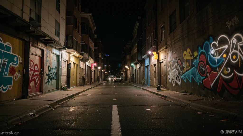 passing cars, city, graffiti, alley, lighting