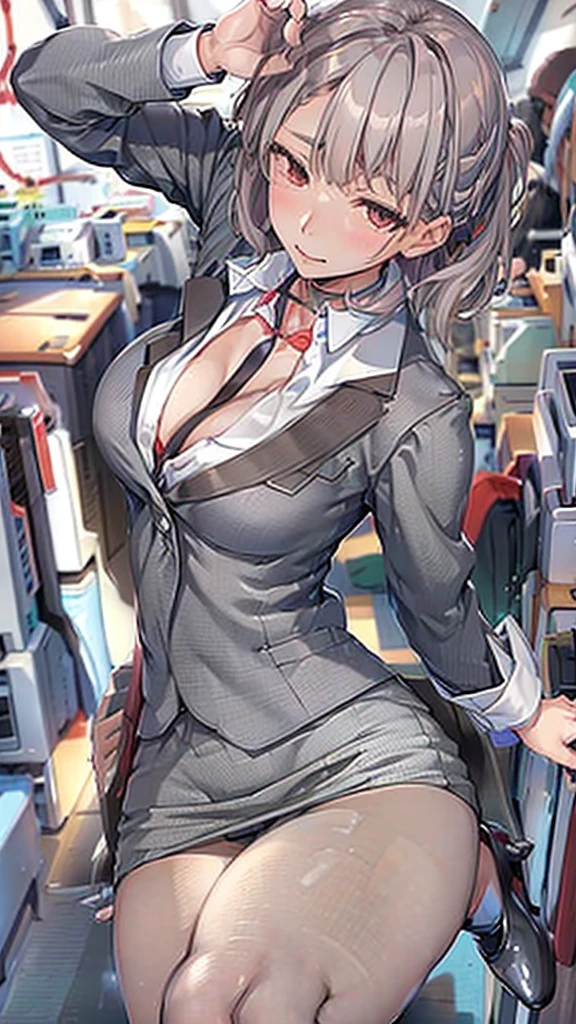 office,Bob,Black jacket,White shirt,Cleavage,Leg spread,M字Leg spread:1.7,Job recruitment suit:1.5,Ahega,Sexual climax:1.5, Pencil Skirt,High heels