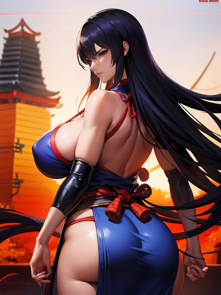 Ukiyoe anime art,Samurai shodown,Samurai spirits,samurai western,western movie,east meets west,gun woman,adult ninja woman,look back,enormous breasts,bazooka,missile,Shinkai Makoto Anime works,Illustration,High resolution,8K,Very detailed,Best Illustration,Best Quality,ultra-detailliert,masterpiece,