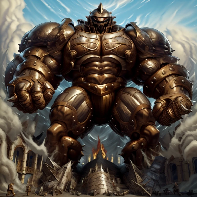 SOLO (masterpiece. official art. 8k. best quality. detailed full body. full body.)

(situation 1 : ting Armored Flazzard. Armored Flazzard is over 1000 meters long. focus GIANT mechanical Muscular Armored Flazzard is trampling the city. Looking down. macro. stomp. Low-angle perspective. emphasizing the immense size.)

(situation 2 :smoke and flames rising from the destruction in the city)

(Additional details 1: real texture material. whole body shines like metal. emphasizes the muscles. suit fully made of metal.).

(Additional details 2: Detailed head. Detailed Body. Detailed abs. gigantic muscles. HYPER MUSCLES. Gigachad Muscular. big muscle. pecs. triceps. traps. unusually developed muscular body. body full of huge muscles. showing off muscles. pectorales enormes. Exaggeratedly huge muscles. huge muscles. long legs.).
(Additional details 3: Spread wings. It has wings. have big wings. The claws are sharp. Sharp teeth.).