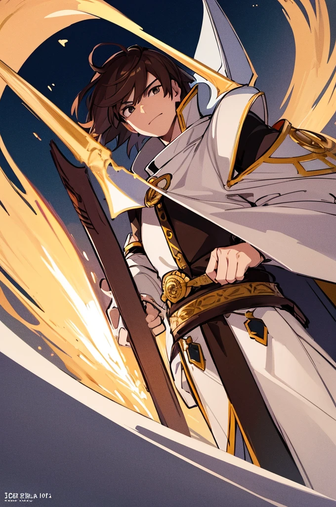 Highest quality, masterpiece, High resolution, alone, （Fire emblem），（FE Heroes_Reef），Evening sky_background，Middle Age_male，（smug face），（Brown_Hair Color）,Short Hair， 4K, masterpiece,， alone, 1,whole body，looking at the camera, Fumaru，white_armor，（white_coat），Big Spear，Sharp Eyes，（Full Finger）, （The finer details）, （Anatomically correct）, (映画のbackground), Hyper Detail, (Subtle details), (Intricate details)