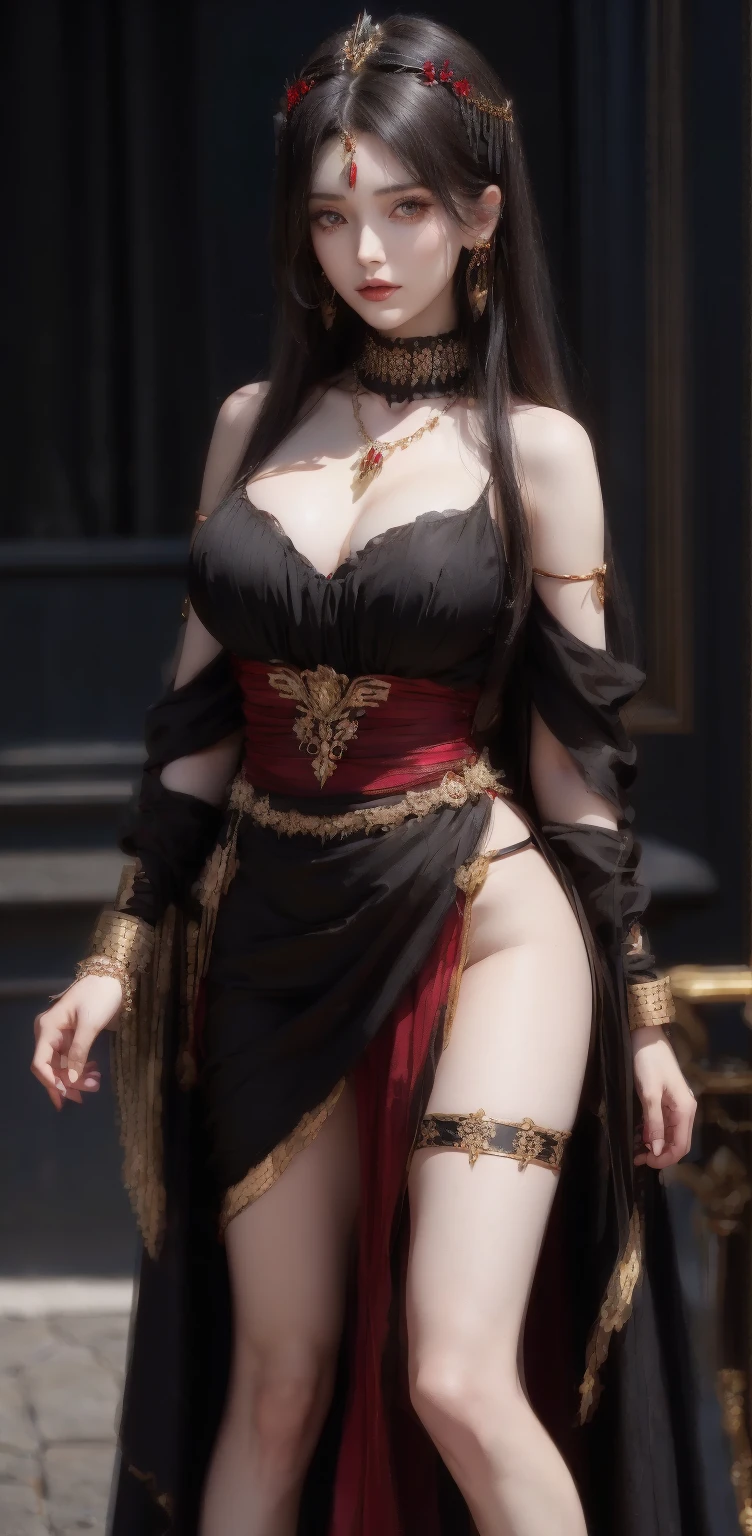 A woman in a dress and stockings standing in front of a tree, wedding dress, off the shoulder, long wedding veil, necklace, jewelry, (skirt parted in front), thigh highs, (panties:0.9), big rounds breasts, dark brown hair, long bangs, long hair, ponytail, wavy hair, expressive hair, shiny hair, hair flower, ribbon, aqua eyes, glowing eyes, pupils sparkling, earrings, smile, glossy lips, blush, embarrassed, nervous smile, beautiful detailed face and eyes, perfect anatomy, standing, outside, jewelry, high detail, anime, anime style, cinematic lighting, dithering, image fill, wallpaper, game cg, perspective, Wide-Angle, f/1.8, 85mm, Sony FE GM, 8k, super detail, UHD, retina, masterpiece, accurate, anatomically correct, textured skin, high details, best quality, highres, 16k