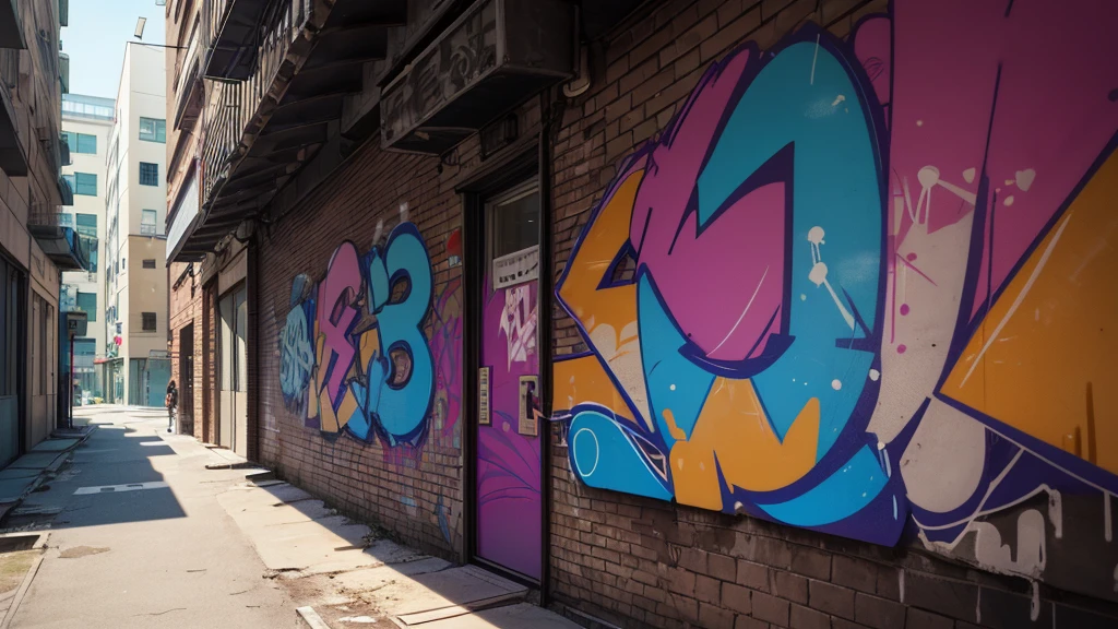 In the midst of the urban jungle, brick walls come alive with a variety of graffiti comics. Each piece is unique, with vibrant colors and bold graffiti styles blending seamlessly into the textured concrete background. Smoke and fire graffiti create an edgy, dynamic atmosphere, while 3D graffiti textures add depth and dimension. The hand-drawn cartoon art style is playful, suggestive, and elaborately detailed. Hard edges and sharp lines create a sense of energy as the walls pulse with the rhythm of the city. The atmosphere is filled with the hiss of spray paint and (doodles of cartoon characters),