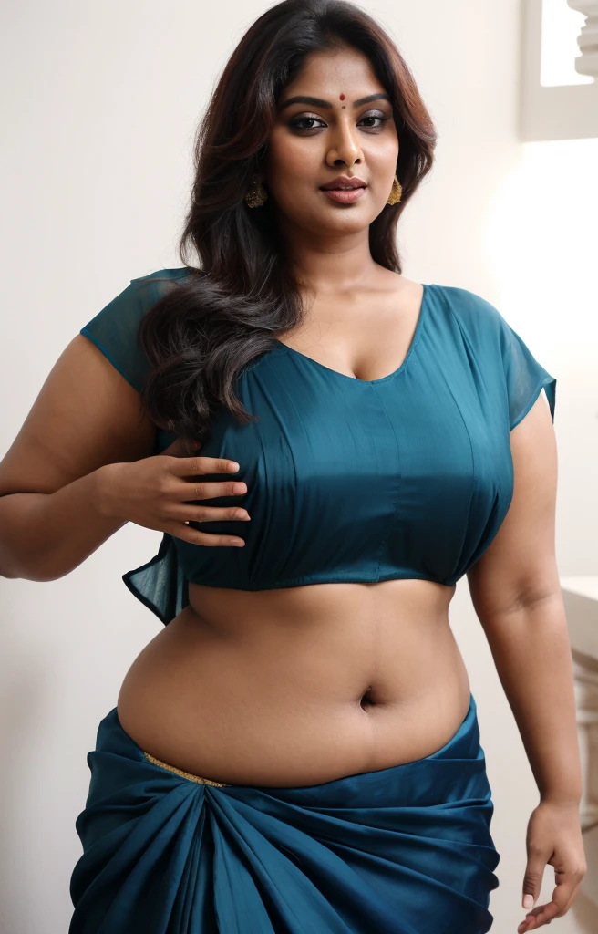 Photographic recreation shoot Inspired from art by mohanan manimala, best quality, modelshoot, profile photoshoot, mastershot, model photography, retouched, movie stills shoot, modelshoot Inspired by art of mohanan manimala, revealing clothes, her exposed charming figure, appealing physique, pale skin, Beautiful lady, extremely gorgeous woman, mallu traditional wear, party wear, summer party wear, designer saree, sexy woman, wedding party wear, hot sleeveless blouse, sexy designer dress, designer blouse, braless, hot  wear, spotless skin, designer sari, sexy fashion saree, Deep navel, jiggly belly, 50 years old, sexy navel folds, gigantic figure, wide body, Full figured woman, full figured body, Plus size Indian beauty, Mrs India plus size, momma, mommy figure, desi aunty bold saree look, big mommy milkers,  heavy physique, curvy, sexy sleeveless blouse, armpits exposing, modern Indian aunties, sexy Indian housewife, desi bhabhi hot, sexy giant woman like figure, seductive body, wearing palla, Indian traditional cotton bandeau crop top bra, huge breast, milk tank, mallu woman, mallu actress, mallu aunty, mallu sari model, mallu actress, lusty, perfect thick body, fleshy figure, highly detailed, intricate, flawless, pheromones dropping figure, seductive expression, beautiful face, juicy figure, perfect face, perfect eyes, perfect fingers, round shaped face, curvy, skin texture, hot, small hairs on armpits visible, unshaved underarm, armpit crease, captivating, lusty, charming, attractive figure, mature woman, Kerala model, Kerala actress, nails can be hidden, queen of Lust, High clarity eyes, gigantic figure , extremely seductive, extremely seductive dress,