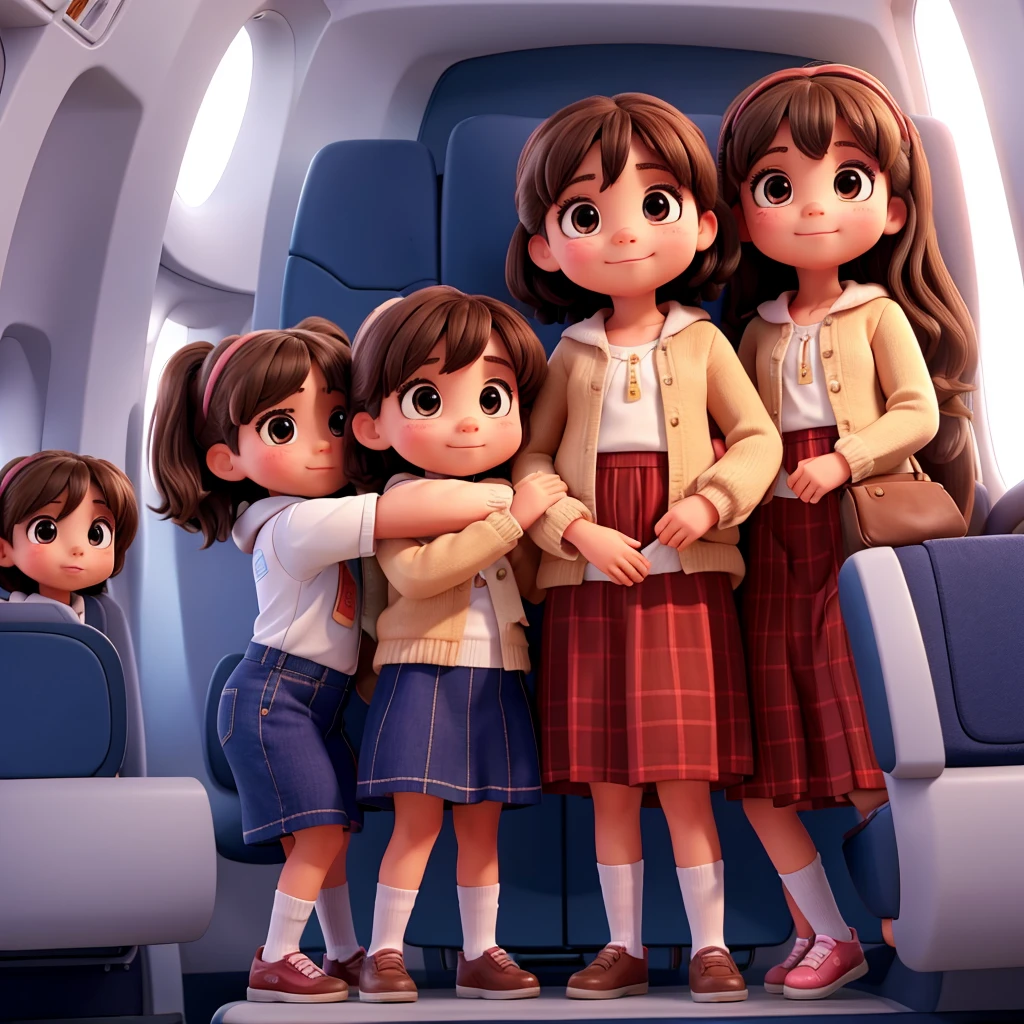 Several s, inside a plane, and they hugging a big man