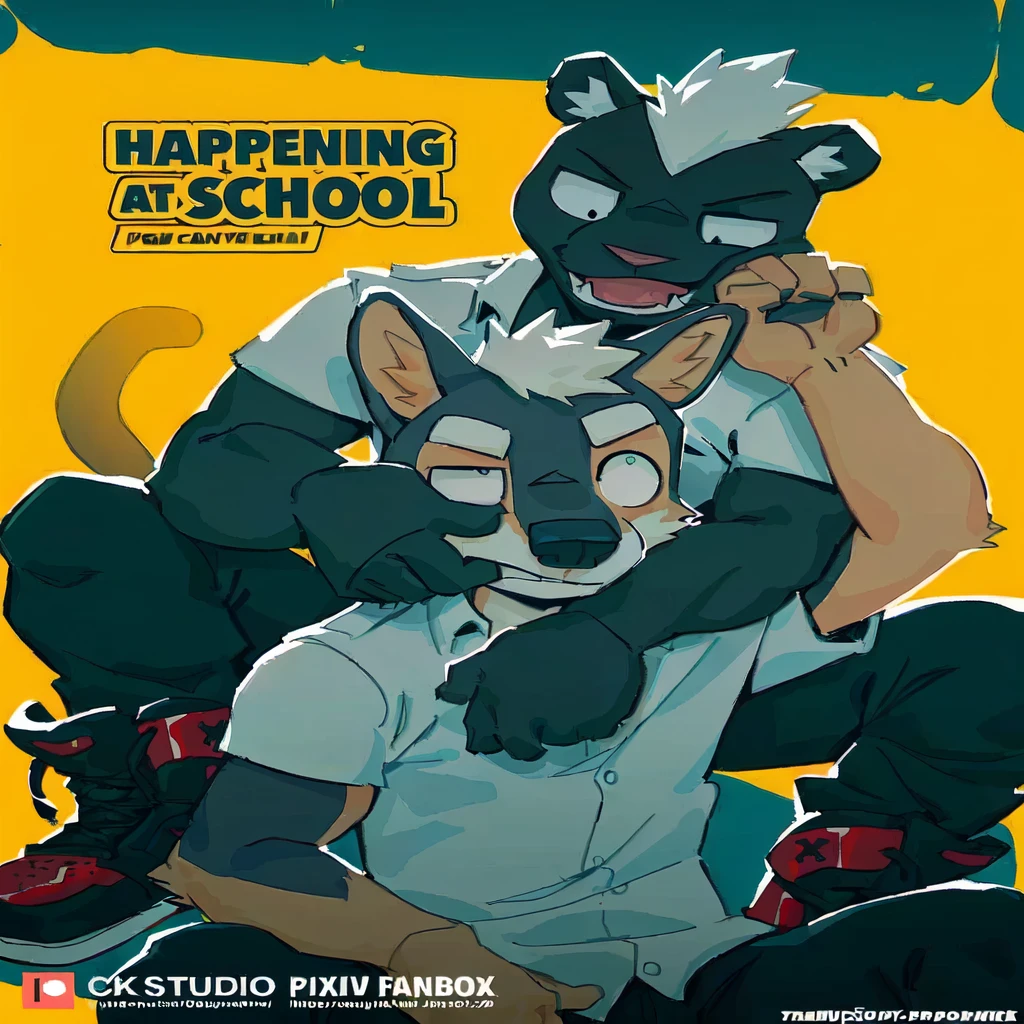 drawing of a cat hugging a man in a white shirt, from cryptid academia, furry convention, comicbook cover, by Kamisaka Sekka, pov furry art, fursona art, comicbook cover art, furry art!!!, kimono, furry anime, (sfw) safe for work, furry art, art cover, high quality fanart, comicbook cover.