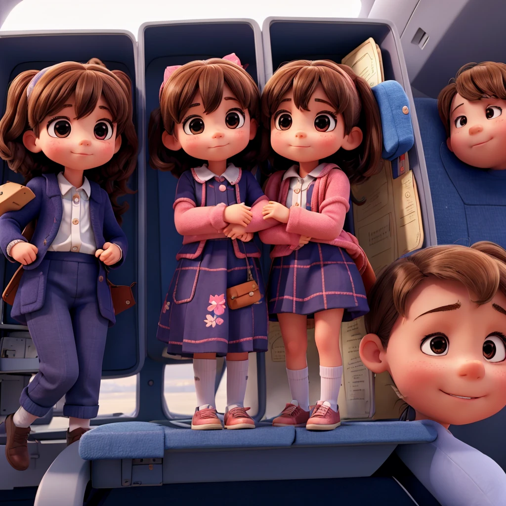 Several little girls, inside a plane, and they hugging, a strange man