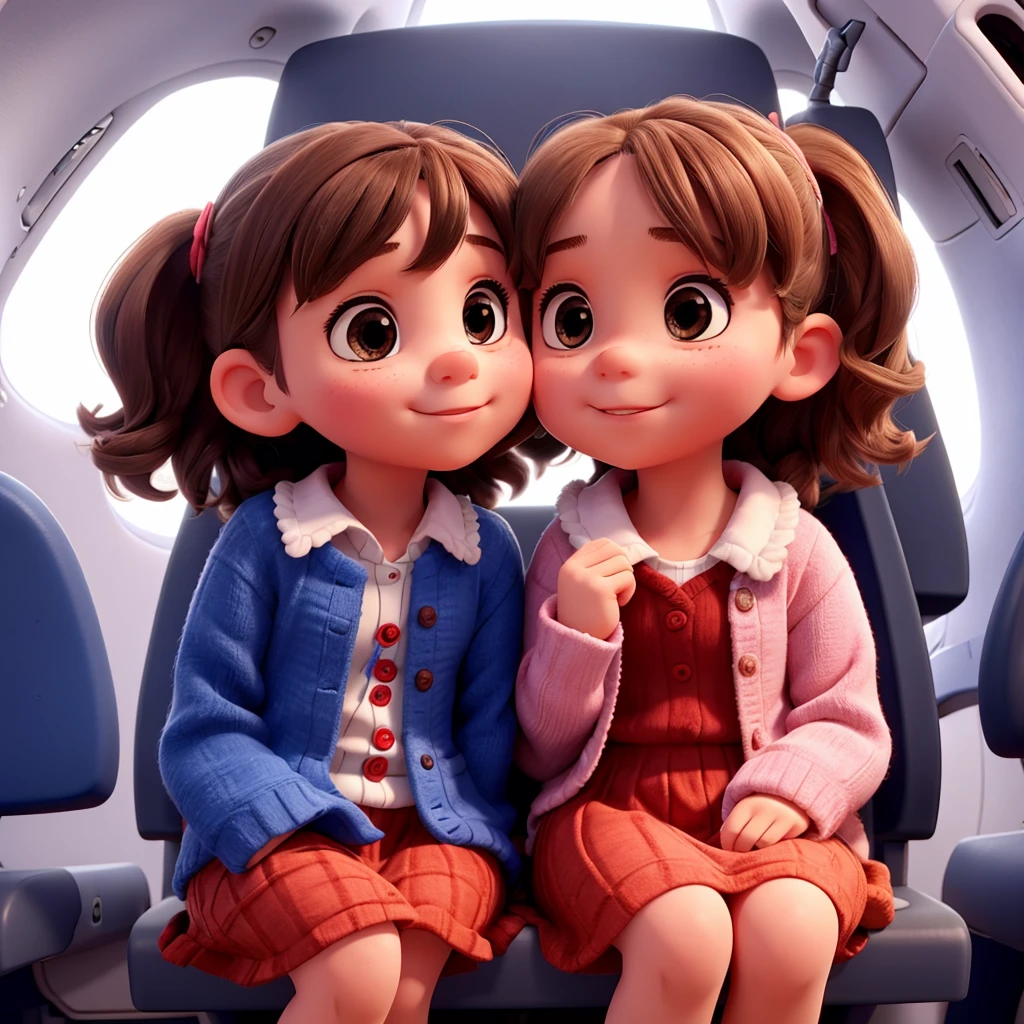 Several little girls, inside a plane, kissing