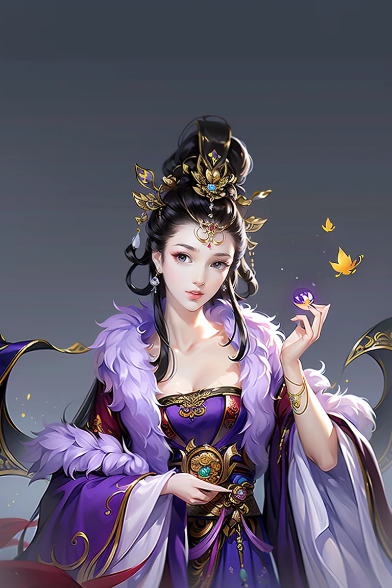masterpiece,Very detailed,High-resolution details,Highly detailed art)1 girl,Half Body,Jewelry,Xianxia,Purple fur clothing,Game Destruction,Charming expression,Charm,Charming and enchanting,Highly detailed character designs from East Asia,Game character costume design,simple,Ultra-high resolution, Clear focus, Epic Works, masterpiece, (Very detailed的 CG 统一 8k 壁纸),Pretty Face,beautiful eyes,Charming expression,High-resolution details