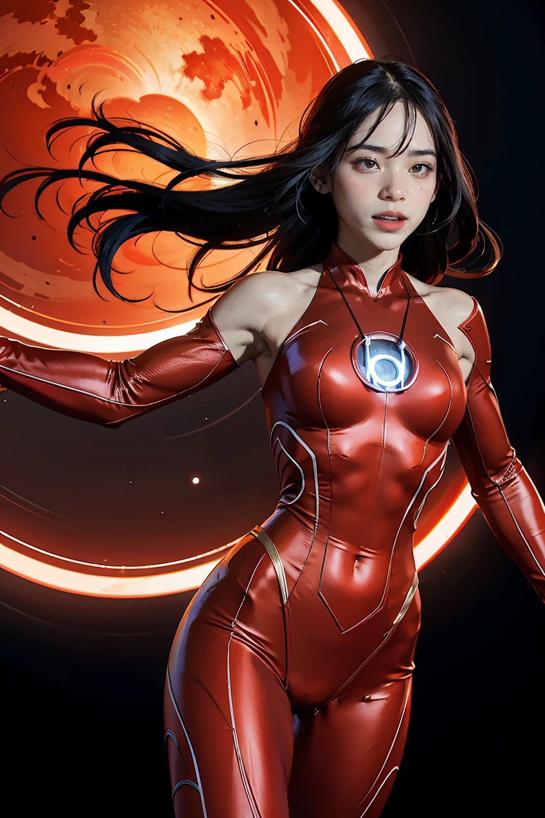 (best quality, 4k, highres, photorealistic), (concept art: 1.2), (bright colors: 1.1), (glowing effect: 1.1), (intense red: 1.2), (dynamic pose: 1.1), (powerful aura: 1.2), (fierce expression: 1.1), (sparkling eyes: 1.1), (flowing hair: 1.1), (ethereal beauty: 1.3), (background: cosmic scenery), (cosmic energy: 1.2), (vibrant stars: 1.1), (energy beams: 1.1), (futuristic technology: 1.2)
An angry beautiful woman with lined lips, wearing a red bodysuit that tightly hugs her muscular and toned skin. Her outfit covers her navel and is adorned with intricate makeup designs. She is the iconic Red Lantern, a superhero from the DC Comics universe with extraordinary powers.
This version of Red Lantern is a muscular and powerful female character, wearing an all-red uniform that accentuates her figure. Her bodysuit is fitted to her form, emphasizing her curves. The viewer's attention is drawn to her medium-sized breasts, which are beautifully detailed and add to her realism and overall aesthetic.
As she looks directly at the viewer, her captivating gaze is enhanced by the realism of her eyes, which sparkle with intensity. Her expression is fierce and determined, displaying her unwavering dedication to protecting the innocent.
The artwork is of the highest quality, with a resolution of 4K, showcasing every ultra-detailed aspect of the beautiful woman. The photorealistic style brings her to life, making her appear as if she could step off the canvas and into reality.
The artist has captured the essence of red Lantern's power and aura, with a vibrant and dynamic pose. Her body emanates a powerful and glowing green energy, forming a captivating cosmic scenery background. The starry night sky is filled with vibrant and vivid colors, giving the artwork an otherworldly feel.
The cosmic energy radiating from red Lantern is depicted through energy beams and futuristic technology surrounding her. The intensity of her power is further emphasized by the bright and glo