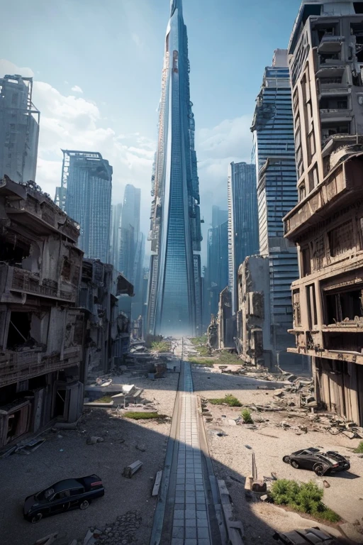 Highest quality、A ruined futuristic city、dim、Surrealism
