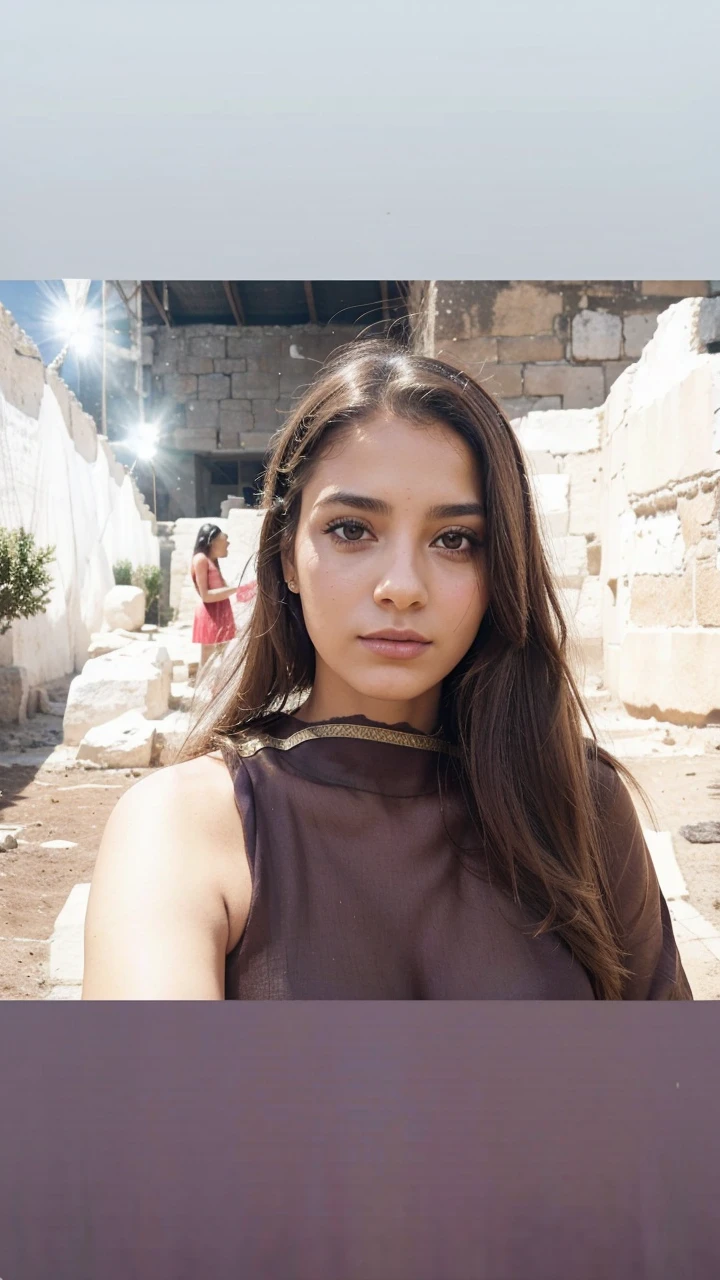 Na cena retratada, A 19-year-old girl with long, wavy brown hair turns heads. Com uma altura de 1,61m, She's slim, highlighting its delicacy and elegance. Seus olhos castanhos expressam uma tristeza profunda, Adding an aura of melancholy to your appearance.
Ela veste um vestido longo, similar to an Egyptian tunic, feito de um tecido branco leve e fluido. The dress is simple, mas elegante, destacando a beleza natural da garota.
Seus cabelos castanhos caem em ondas suaves emoldurando seu rosto, adicionando um toque de suavidade e romance. She may wear a light veil or scarf around her hair, that complements its ethereal look.
Her eyes are enhanced with traditional khol makeup, highlighting the depth of the gaze and adding a mysterious touch to your expression. Khol makeup may symbolize the tradition and culture of ancient Egypt.
The sad expression on the girl's face suggests an emotionally charged story. It could be that she's going through a difficult time or that she's remembering something sad.
The scenery around you may vary, but it may include elements typical of ancient Egypt, como colunas esculpidas, hieroglyphics on desert walls or landscapes, creating an environment that refers to the time and place.
This depiction seeks to depict a 19-year-old girl with long wavy brown hair, magra e de olhos castanhos. Her white dress and Egyptian tunic, Along with Khol's make-up and sad expression, evoke a sense of melancholy and mystery. The scenery around it provides a context that transports the viewer to ancient Egypt, creating a unique and engaging atmosphere.