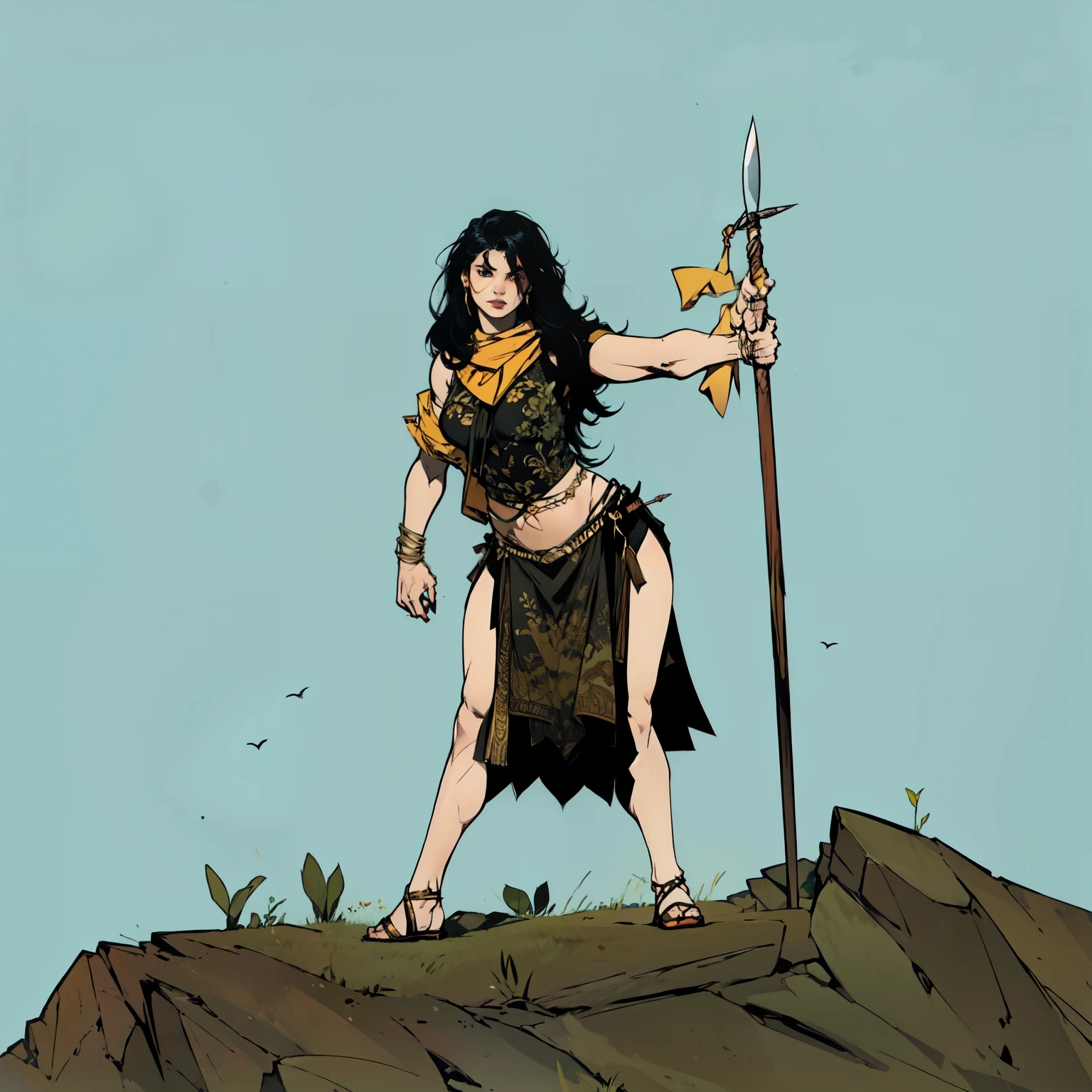 WOAMN WITH A SPEAR STANGING ON A HEEL
