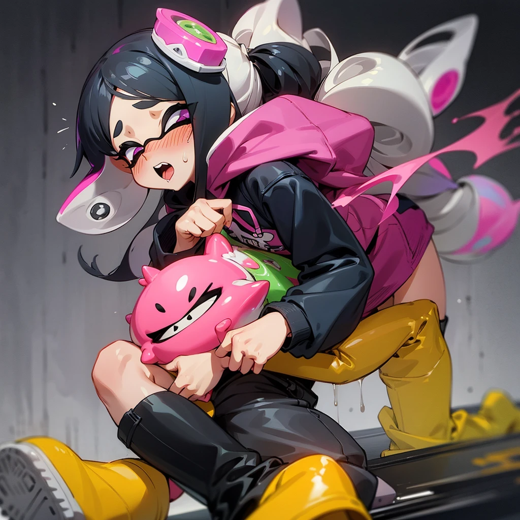 whole body,fall forward,Sex,blush,Drooling,Naughty,Splatoon,hoodie,Knee-high boots,スパッツ