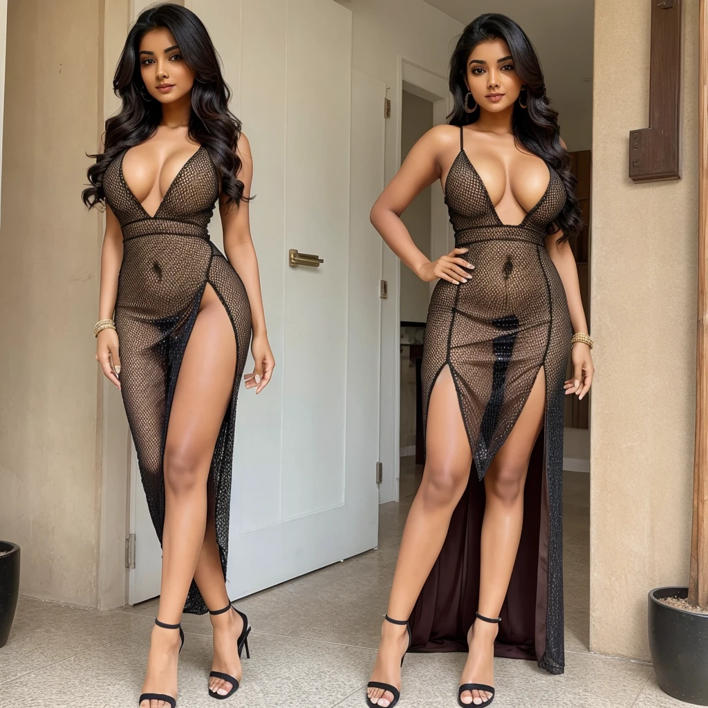 A sexy indian girl in slit dress with sexy figure and big