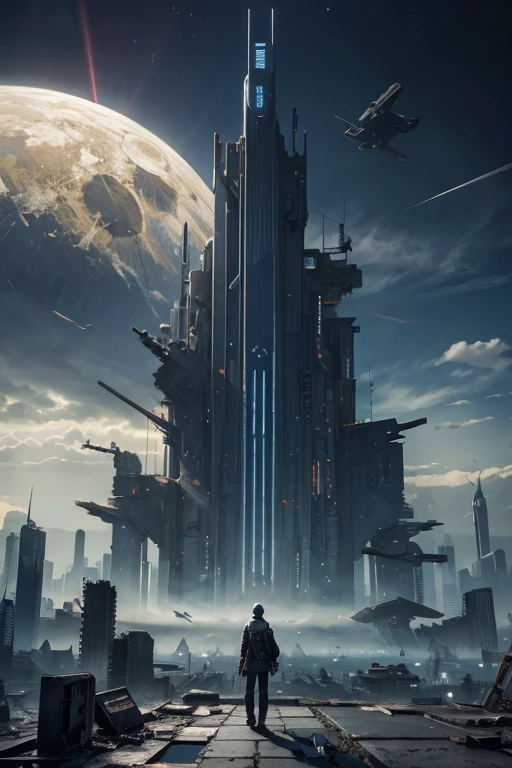 Highest quality、A ruined futuristic city、dim、Surrealism