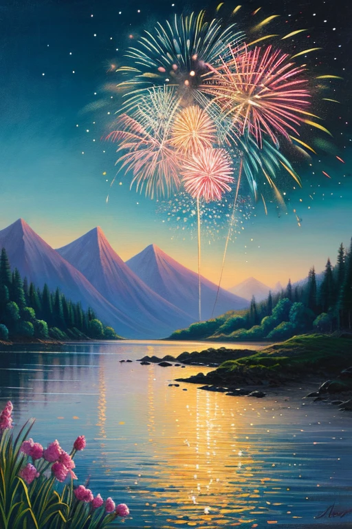 Highest quality、Landscape painting、firework