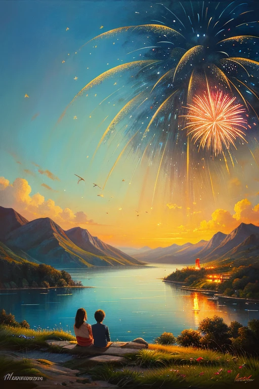 Highest quality、Landscape painting、firework