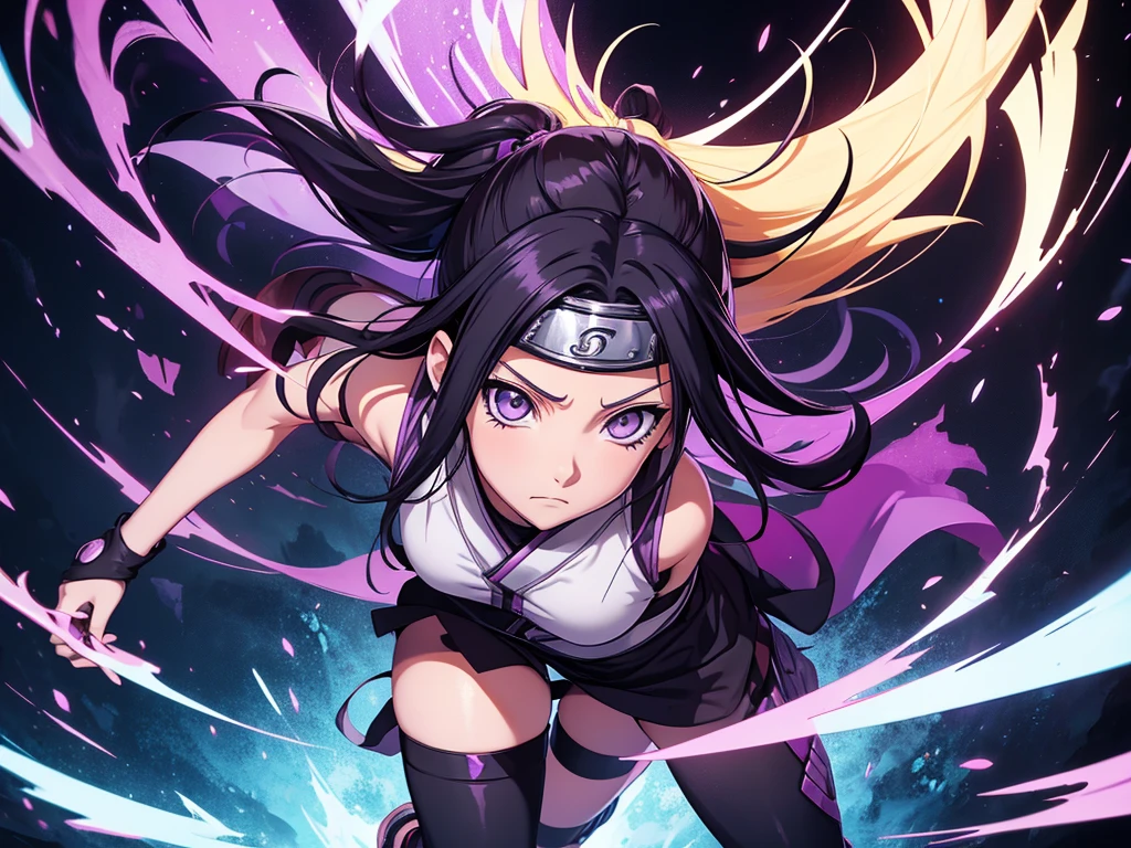 naruto anime, hinata, image in anime, high resolution, black background with purple, hinata using power, hinata purple power details