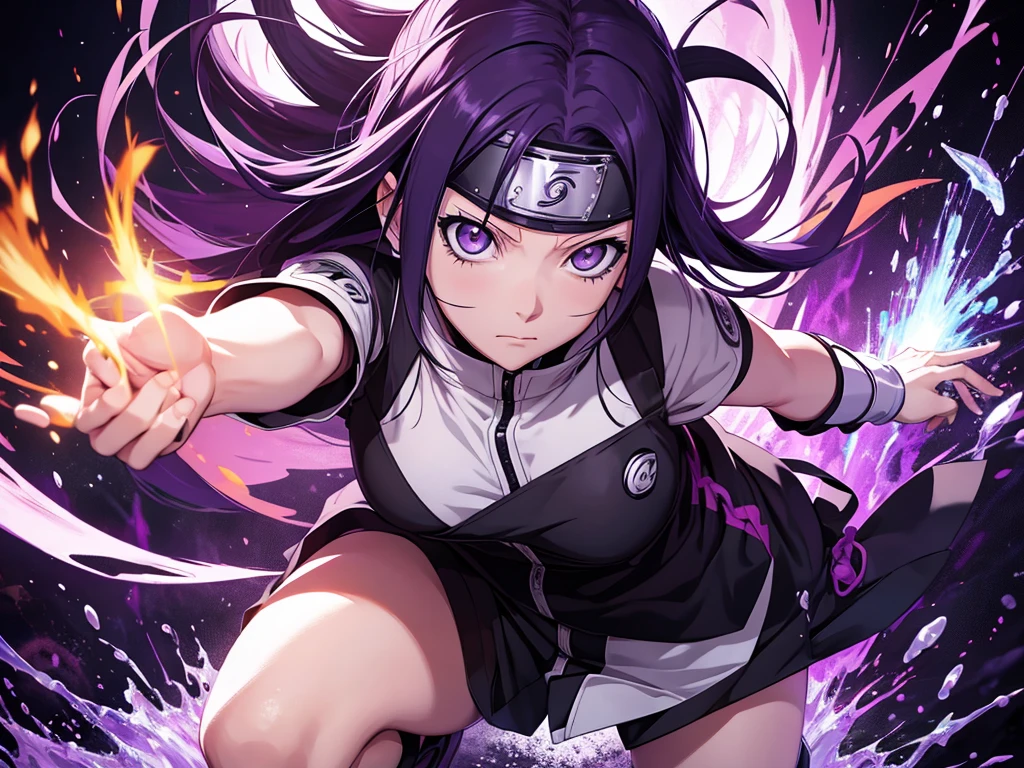 naruto anime, hinata, image in anime, high resolution, black background with purple, hinata using power, hinata purple power details
