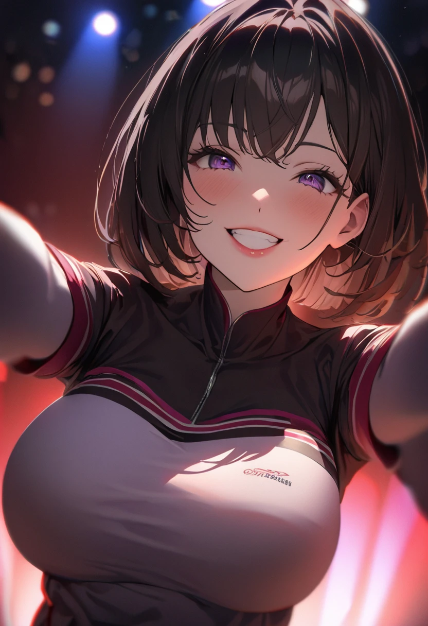 (masterpiece:1.3), (8K、Highest quality:1.4), (Best image quality, Intricate details, High resolution, Depth Field, Natural light, Professional Lighting), (1 Girl), (alone), (Asian Girl, Very beautiful 18 year old manga girl), (Very beautiful woman、Attractive beautiful woman, 美しい銀髪のBobcut, 強い青いeye, 強いeyeのハイライト, Very large breasts, Perfect Anatomy, Dynamic Lighting, Lip gloss), A beautiful face with perfect symmetry, Beautiful detailed woman, Very beautiful detailed face, とても美しい詳細なeye, Smile at the audience, Smiling very happily, Beautiful Teeth, Beautiful Teeth alignment, Very detailed, Very detailed, Beautiful Teeth, Beautiful Teeth alignment, Very detailed, Very detailed, ((Detailed cheerleader:1.2)), The light shines on your face, ((Dynamic pose)), Bobcut, Crossed bangs, Asymmetrical bangs, Long neck, Show me your ears, disappear'eye, eyelash, cute, Very large breasts、Very beautiful and big, Very beautiful breast shape, Beautiful cleavage, Tall Supermodels, Long-legged supermodel, Supermodels dressed as cheerleaders, Strike a Pose, Close-up of a woman, To the camera, Laughter, ((head band, Sleeveless shirt with open chest, hot pants)), A young and slender gravure idol, Young Gravure Idol, Young Gravure Idol, Daytime park background