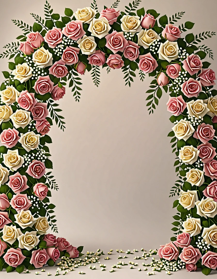 wedding arch in flowers, roses, realism pushed to extreme, fine texture, incredibly lifelike, full HD