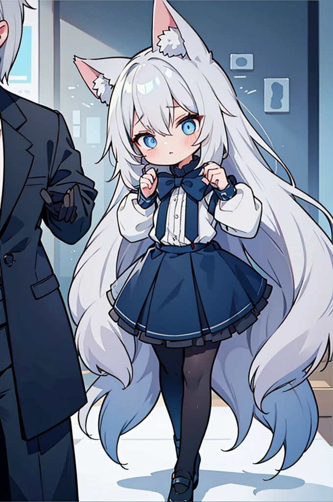 Dark Room Pull up your skirt Gray Hair Long Hair Fox ears tights One girl Blue Eyes child