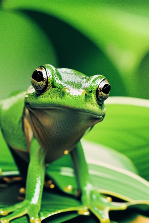 Green frog, with cat ears, Surrealism, 8k, super detail, HD