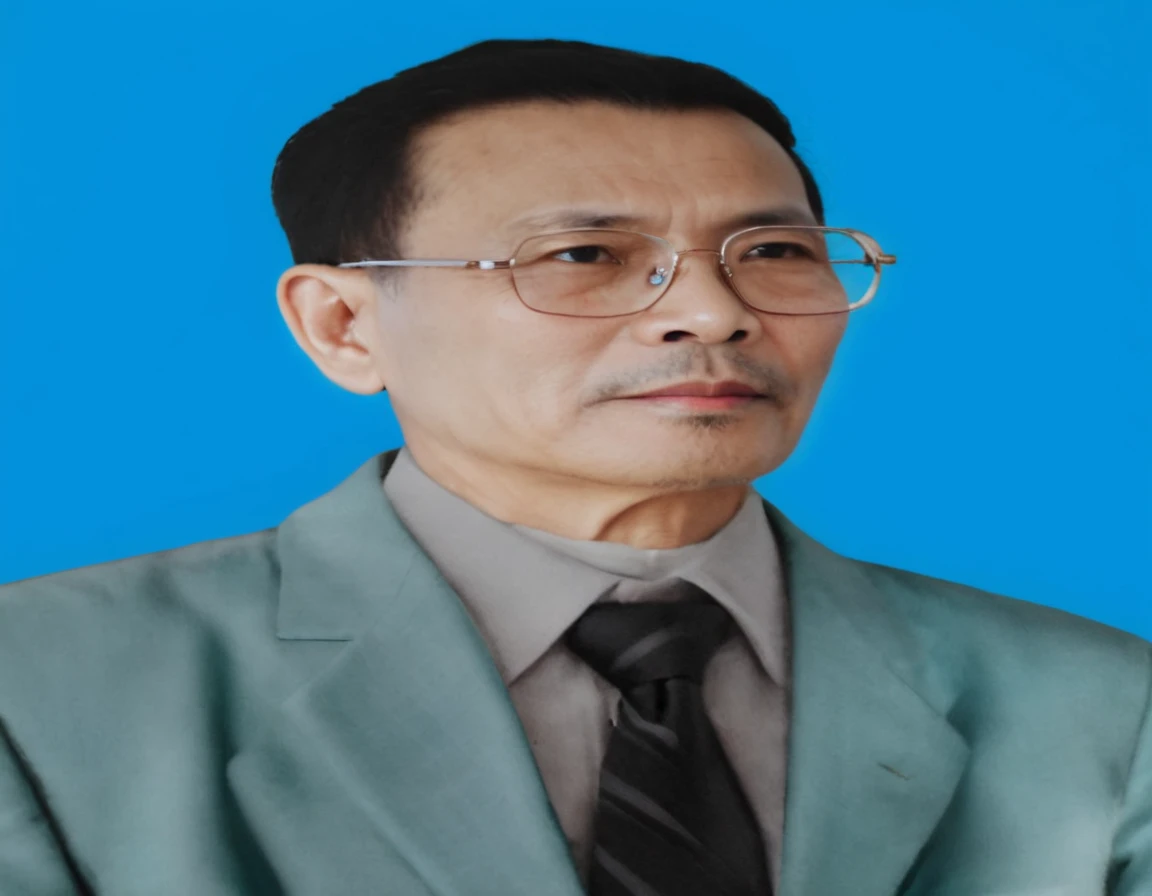 Highly realistic photo, Portrait of a 55 year old Vietnamese old man, gray hair, cyan suit, skinny cheeks